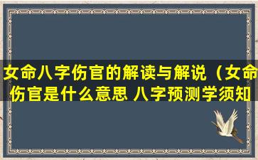 女命八字伤官的解读与解说（女命伤官是什么意思 八字预测学须知）